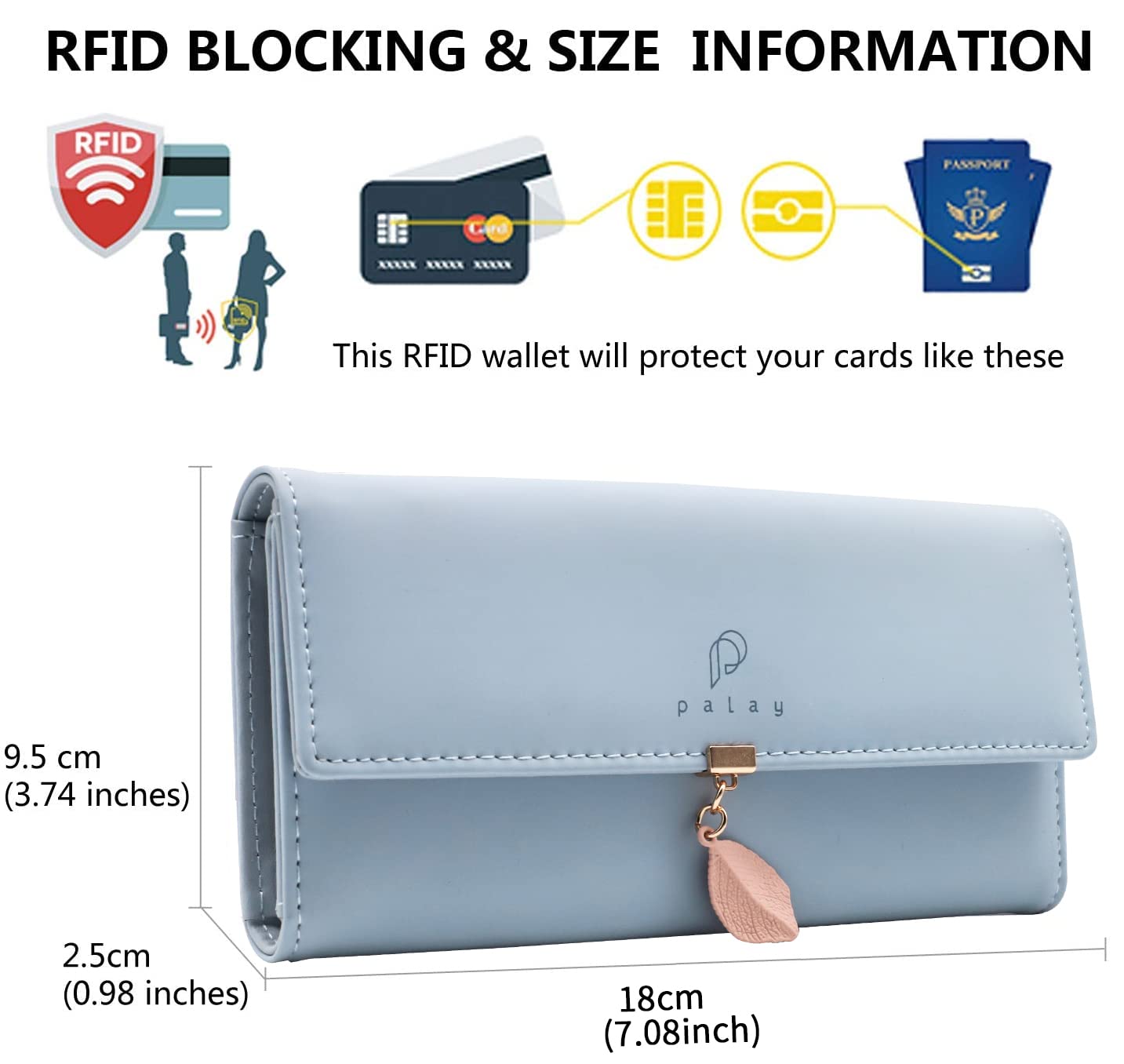 SANNIDHI  Women's PU Leather Long Wallet with Leaf Pendant Card Holders Phone Pocket Girls Zipper Coin Purse (Blue) SANNIDHI  Women's PU Leather Long Wallet with Leaf Pendant Card Holders Phone Pocket Girls Zipper Coin Purse (Blue)